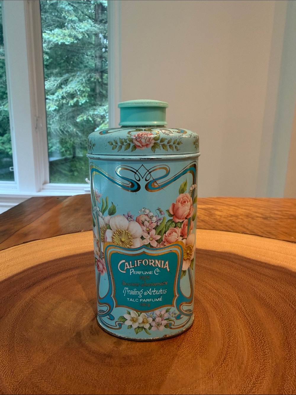 Vintage Avon Turquoise Floral California Perfume Tin